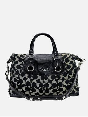 Coach Black C Signature Leather Ashley Oversized Boston Bag M1067-F15443
